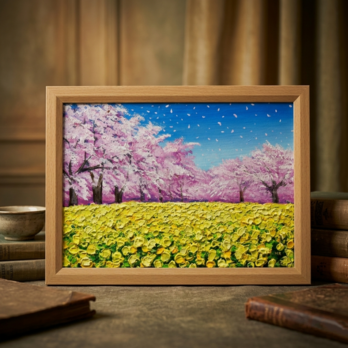 春を呼ぶ油彩画「生命の輝きと春の風」 一点物 インテリアアート