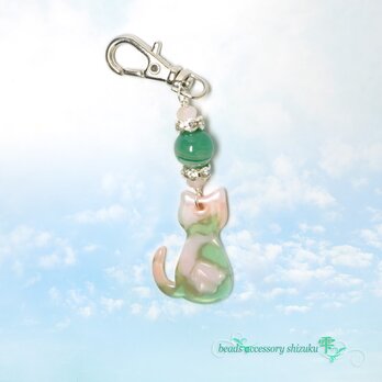 MIX猫キーホルダー＊グリーンストライプアゲート