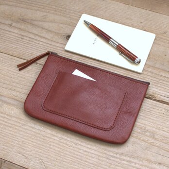 ポケットつき革のポーチ（ブラウン）