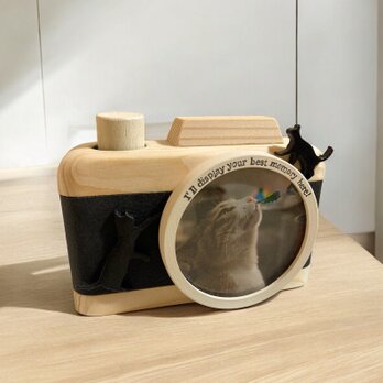 【猫のメモリアル】ヒノキ香る「虹の橋」フォトフレーム / ハンコ立て付（シャチハタ対応） / 黒猫シルエット / 名入れ