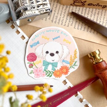 【ホワイトデー】春のお花とトイプードルのステッカー２枚セット｜ラッピング・ギフトデコに