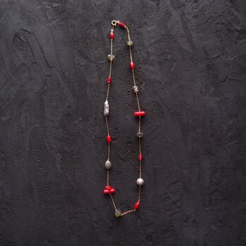 【K14gf】Red Coral Mix Necklace／レッドコーラル ミックスネックレス