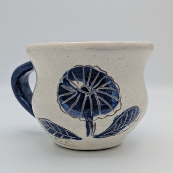 【Temoto】お花のカップ｜手描き藍色の器（8.5x7cm）