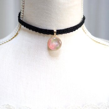 【受注製作】レジンアート　ラウンドモチーフとタティングレースとベルベットリボンのチョーカー〈春一番〉