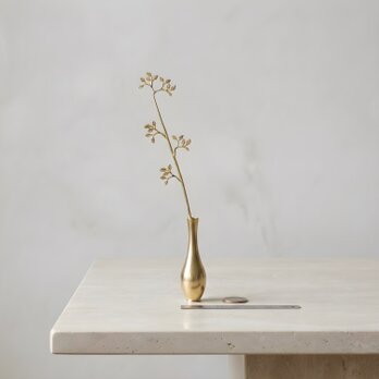 真鍮リーフ 一輪挿しオブジェ 手のひらサイズ 花瓶付き