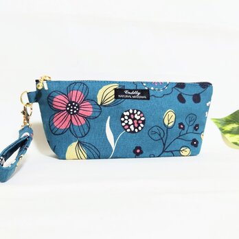 北欧の花 持ち手付きペンケース(ブルー)