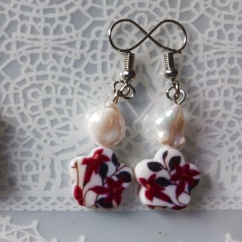 淡水パールとプリントシェルのピアスのコピー