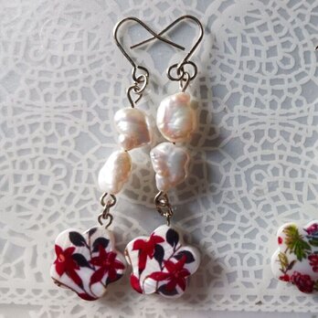 淡水パールとプリントシェルのピアス