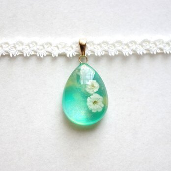 【受注製作】レジンアート　ドロップモチーフとタティングレースとサテンリボンのチョーカー〈野辺の花よ〉