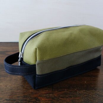 ◆ワケあり　帆布の男前なボックスポーチ F25-黒緑2