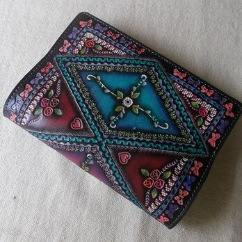 文庫サイズブックカバー 刻印、拭き染め 牛革