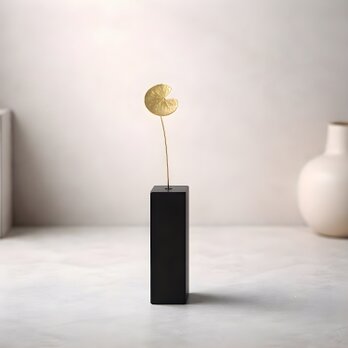 真鍮スイレンリーフミニ一輪オブジェ 木製花瓶付き