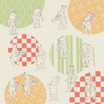 風呂敷　ふろしき   くらしの布　鳥獣戯画　オーケストラ　綿100％　50cm×50cm　クリーム