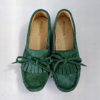 ◇本革キルトローファー◇無料サイズオーダー◇スエードグリーン◇色変更無料◇ドライビングソール仕様◇