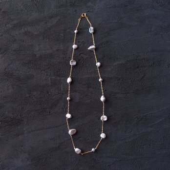 【K14gf】Mixed Pearl Station Necklace／パールミックス ステーションネックレス（Gray）