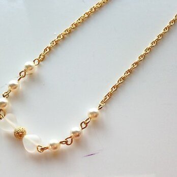 チェコビーズ リボンネックレス（クリスタルマットAB）