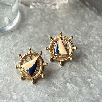 PA489-【 AVON 】エイボン・ヴィンテージピアス 1992 "Ship Ahoy" Nautical Motif