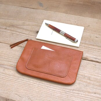 ポケットつき革のポーチ（コニャック）