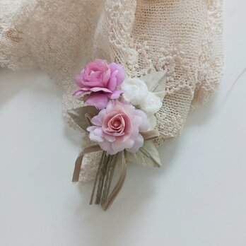 染め布花＊薔薇の花束コサージュ