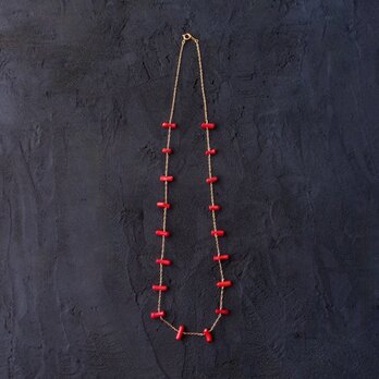 【K14gf】Red Coral Station Long Necklace／レッドコーラル ステーションネックレス（Long）