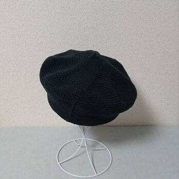 静かな余白のベレー帽インクブラックコットンリネンラミー（ユニセックス)