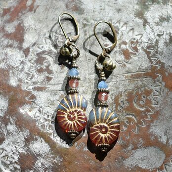 アンモナイトチェコビーズとアンデシン＆アクアマリンのピアス