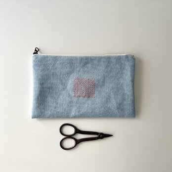 ぺたんこポーチ　アクアブルー