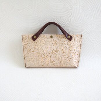 手縫い☆小さくお出掛け♪《牛革》ミニマルトート・ブラウン系・ペイズリー柄・073