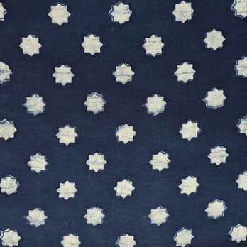 インド ブロックプリント生地 [50cm単位切売] アコラ インディゴブルー 八芒星 藍染 スター 星 IF0471