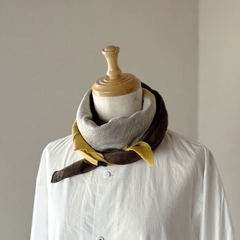 ベルギーリネン  大判スカーフ［Tsumiki］　カーキ/ナチュラル/イエロー