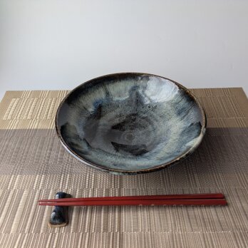 窯変ブルーの中深皿　【手仕事 民藝　和　陶器】