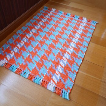 風と水辺の手織りのマット（ガラ紡糸とスーピマ綿糸）57.5cm×83cm