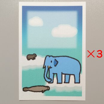 【画仙紙】手書き調動物　絵はがき1　パターンA　1種類3枚