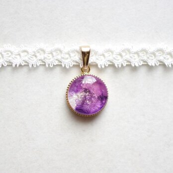 【受注製作】レジンアート　ラウンドモチーフとタティングレースとサテンリボンのチョーカー〈春の宵〉