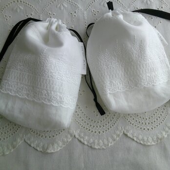 刺繍lace ×linen poach