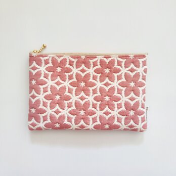《スペイン生地》さくら色・花柄ポーチ（L サイズ）