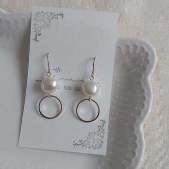 14kgf 大粒淡水パールのリング上品ピアス