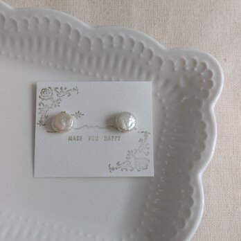 14kgf 淡水コインパールのシンプル上品ピアス