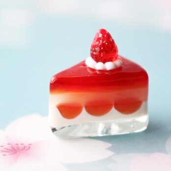 ガラスのミニチュア苺ショートケーキ（１カット）★ガラスのミニチュア洋菓子店★