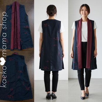 ロングジレ✿ロングベスト✿Mサイズ✿黒留袖✿紗✿和モダン（着物リメイク）5-16