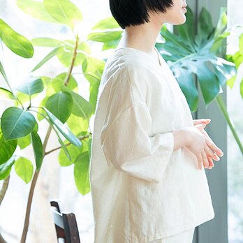 Organiccottonジャガード織葉模様  Ｖネックゆったりプルオーバー