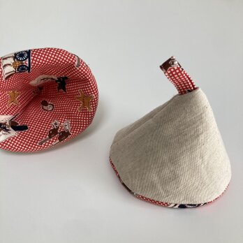 三角鍋つかみ２個セット*ギンガム赤