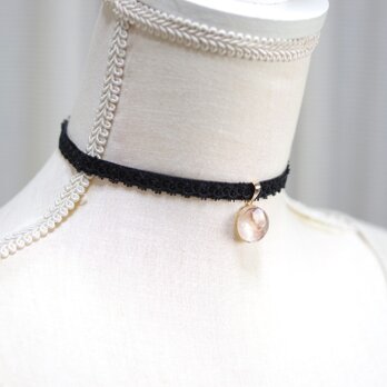 【受注製作】レジンアート　ラウンドモチーフとタティングレースとベルベットリボンのチョーカー〈まどろみ〉