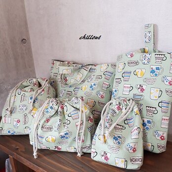 【入園・入学】入園バッグ５点セット：ティーカップ：エメラルド【0416】