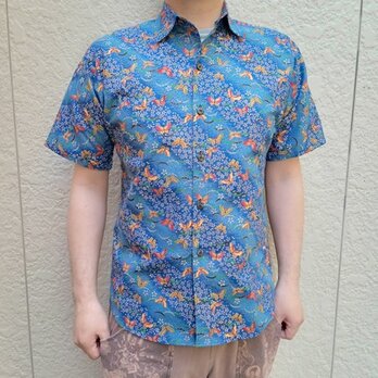 半袖和柄シャツ（斜桜模様に蝶々）