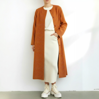 ノーカラー　コート【送料込み】着物リメイク　裏地付き　オレンジ