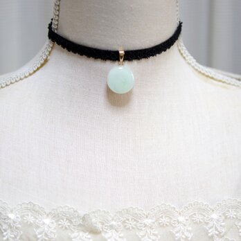 【受注製作】レジンアート　ラウンドモチーフとタティングレースとベルベットリボンのチョーカー〈遠い谺〉