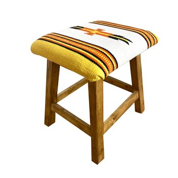 西海岸インテリア　メキシカンラグ　ネイティブ&オルテガ柄　クッションスツール（イエロー）