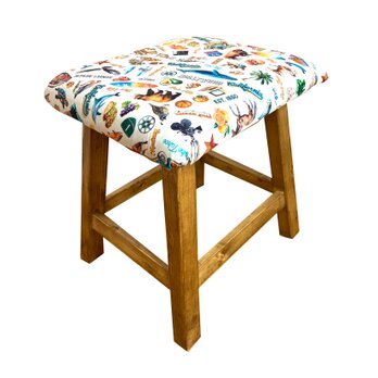 西海岸インテリア　カリフォルニアサーフ柄　クッションスツール（オフホワイト）