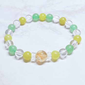 ✦上品なミモザカラー♪1点限定✦前向きな変化と希望を引き寄せる 天然石ブレスレット｜シトリン・サーペンティンNo.857